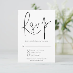 Elegant Script Black White Wedding RSVP Card