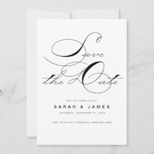 Elegant Script Black White Wedding Save the Date