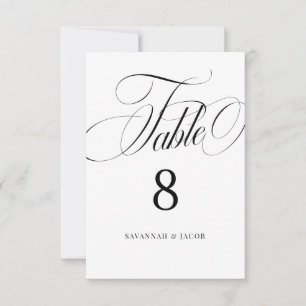 Elegant Script Black White Wedding Table Number