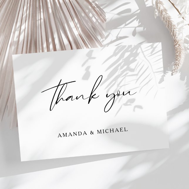 Elegant Script Black White Wedding Thank You Postcard (Creator Uploaded)