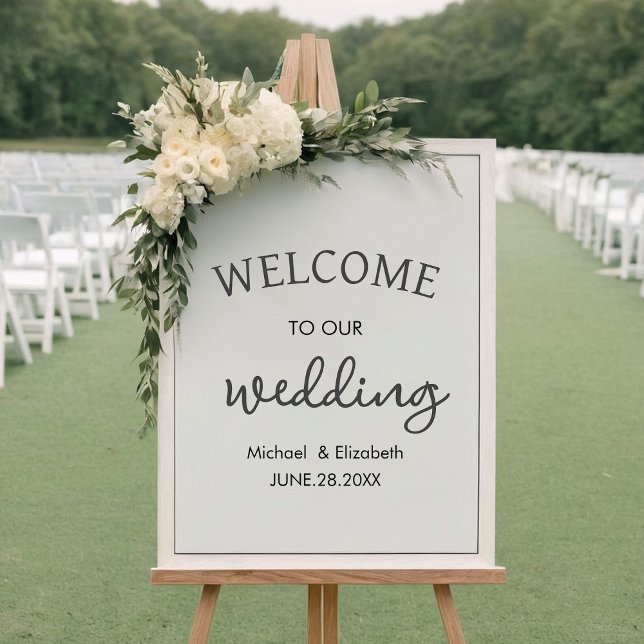 Elegant Script Black White Wedding Welcome Sign    (Creator Uploaded)