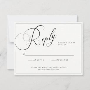 Elegant Script Black & White with Website Wedding RSVP Card