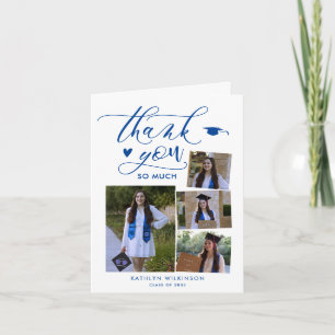 Elegant Script Blue 4 Photo College Graduation Thank You Card