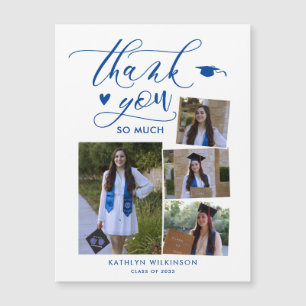 Elegant Script Blue 4 Photo Graduation Thank You