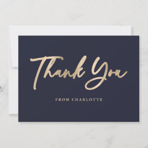 Elegant Script Blue and Gold Thank You Card