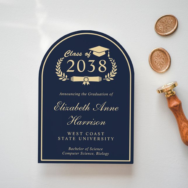 Elegant Script Blue College Graduation Party Arch Invitation (Share the pride and excitement of your graduate's achievement with friends and family near and far)