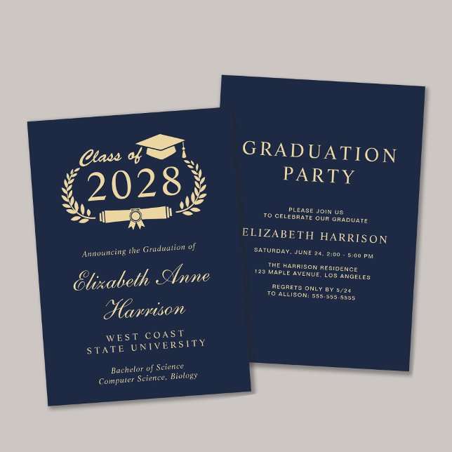 Elegant Script Blue College Graduation Party Invitation (An elegant college graduation party invitation to celebrate the graduate's achievements)