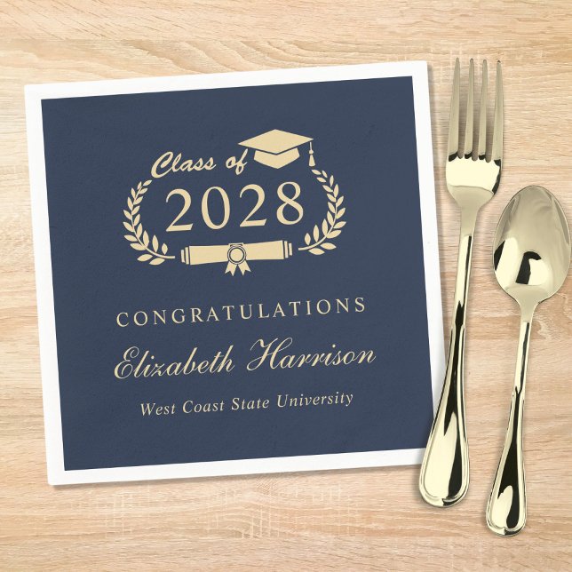 Elegant Script Blue Gold Graduation Napkin (Creator Uploaded)