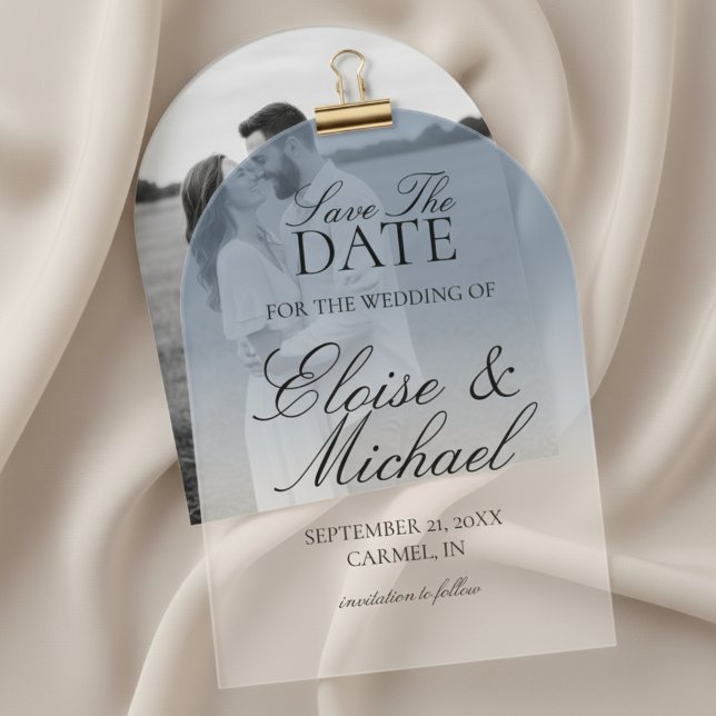 Elegant Script Blue Gradient Wedding Save The Date Acrylic Invitations (Invite guests to mark their calendars with this Elegant Script Gradient Wedding Acrylic Invitation!)