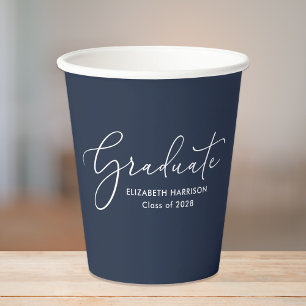 Elegant Script Blue Graduation Party Paper Cups
