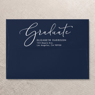 Elegant Script Blue Graduation Return Address Envelope