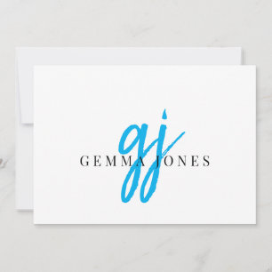 Elegant Script Blue Monogram Initials Name Card