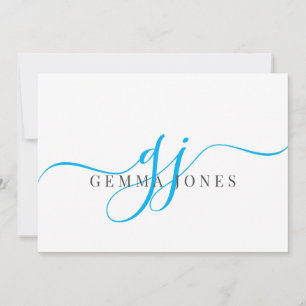 Elegant Script Blue Monogram Initials Name  Card
