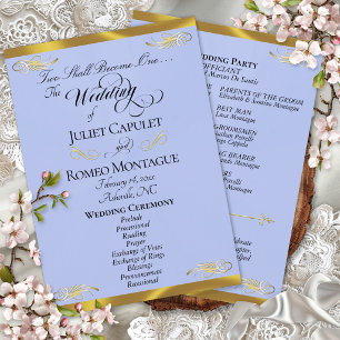 Elegant Script - Blue Pearl/Gold Wedding Program