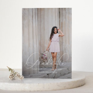 Elegant Script Blue Photo Graduation Announcement