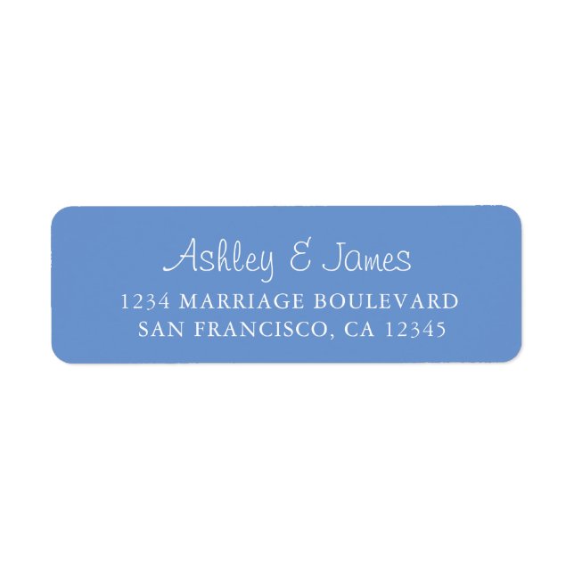 Elegant Script Blue Wedding Return Address Label (Front)