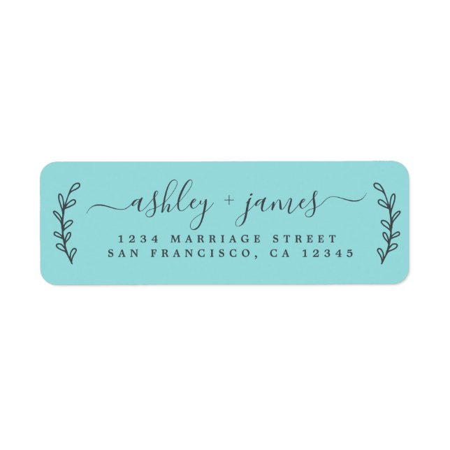 Elegant Script Blue Wedding Return Address Label (Front)