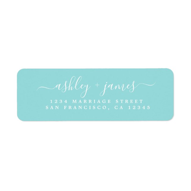 Elegant Script Blue Wedding Return Address Label (Front)