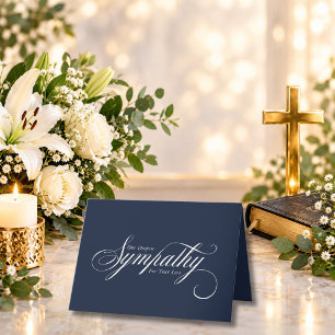Elegant Script Blue White Condolence Sympathy Card