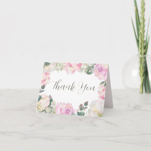 Elegant Script Blush Floral Wedding Thank You Card