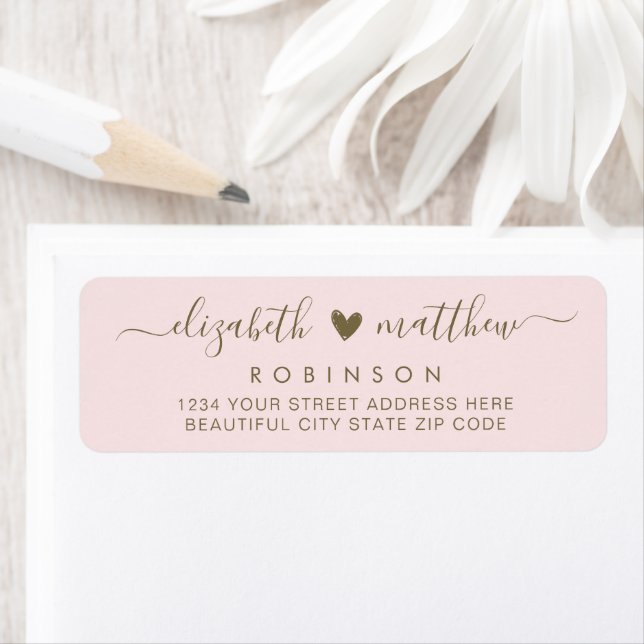 Elegant Script Blush Gold Wedding Return Address Label (Insitu)