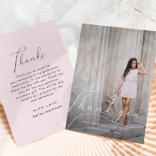 Elegant Script Blush Graduation Thank You Photo Card