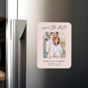 Elegant Script Blush Photo Save The Date Magnet