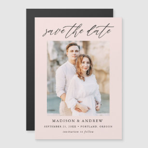 Elegant Script Blush Photo Save the Date Magnetic Invitation