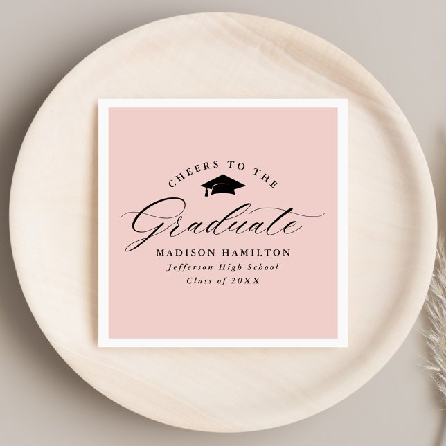 Elegant Script Blush Pink Cheers to the Graduate Napkin (Creator Uploaded)