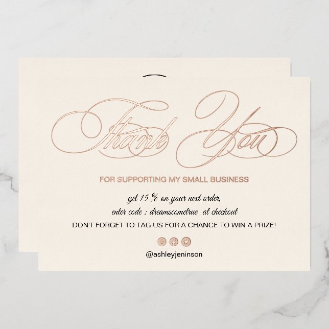 Elegant script blush pink logo order thank you (Front/Back)