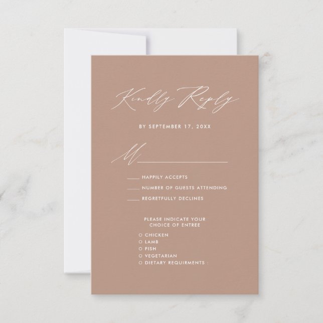 Elegant Script Blush Pink Minimalist Wedding RSVP Card (Front)