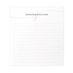 Elegant Script Blush Pink Modern Monogram Lined Notepad
