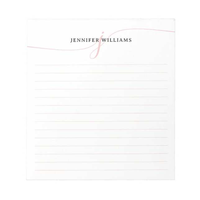 Elegant Script Blush Pink Modern Monogram Lined Notepad (Front)