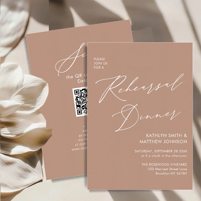 Elegant Script Blush Pink Rehearsal Dinner QR Invitation (Creator Uploaded)