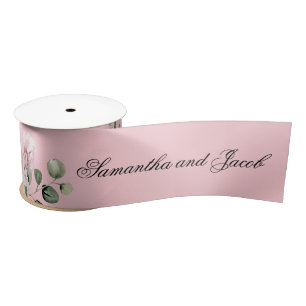 Elegant Script Blush Pink Rose Wedding  Satin Ribbon
