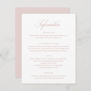 Elegant Script Blush Pink Wedding Info Card
