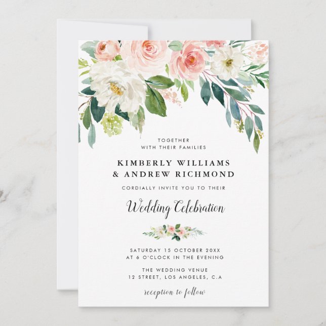 Elegant script blush pink wedding invitation (Front)