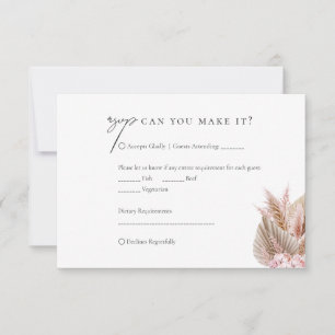 Elegant Script Bohemian Pampas Grass Wedding RSVP Card