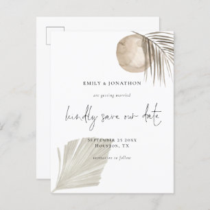 Elegant Script Boho Pampas Grass Save The Date Invitation Postcard