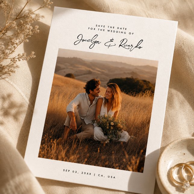 Elegant Script Boho Photo Budget Save the Date (Creator Uploaded)