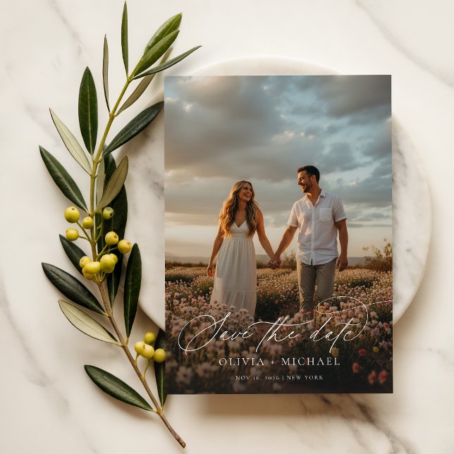 Elegant Script Boho Wedding Photo Save The Date (Creator Uploaded)