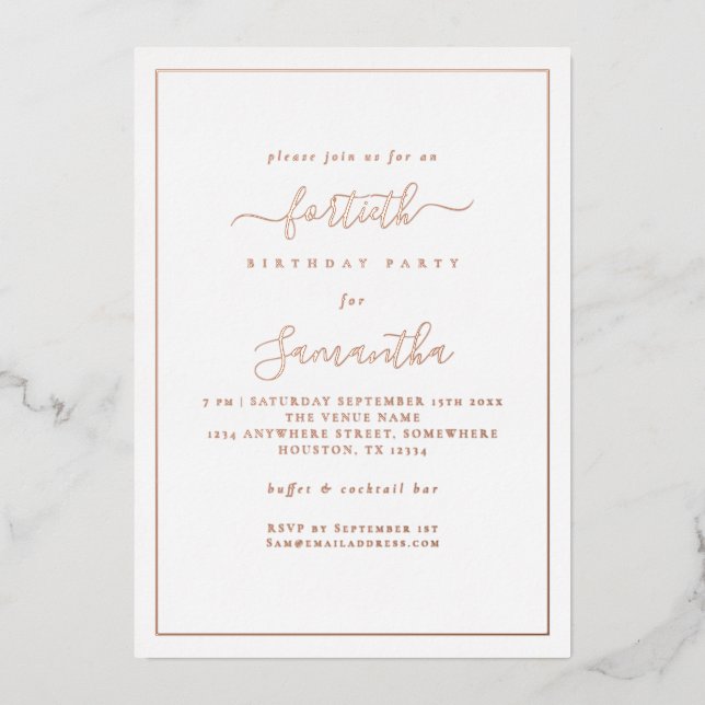 Elegant Script Border 40th Birthday Party Luxury (Front)