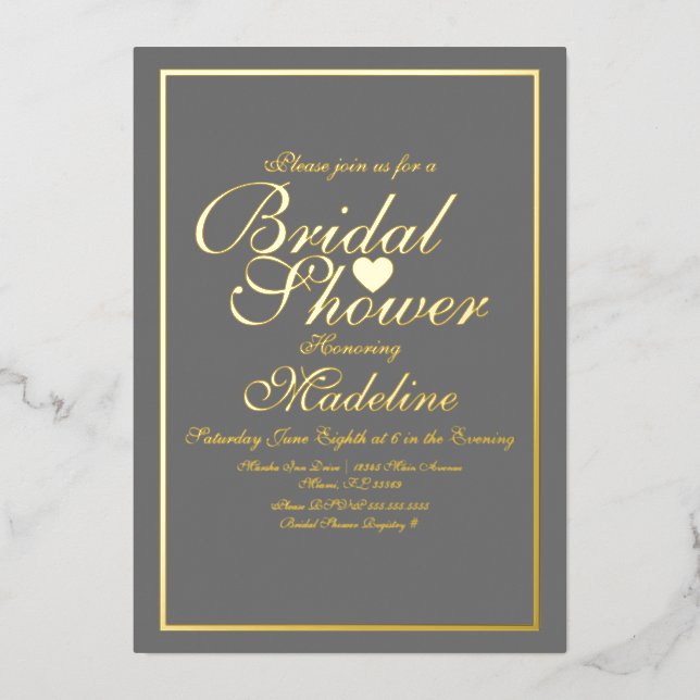 Elegant Script Border Heart Bridal Shower  (Front)