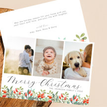 Elegant Script Botanical Christmas Photo Collage