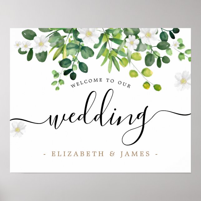 Elegant Script Botanical Spring Wedding Sign (Front)