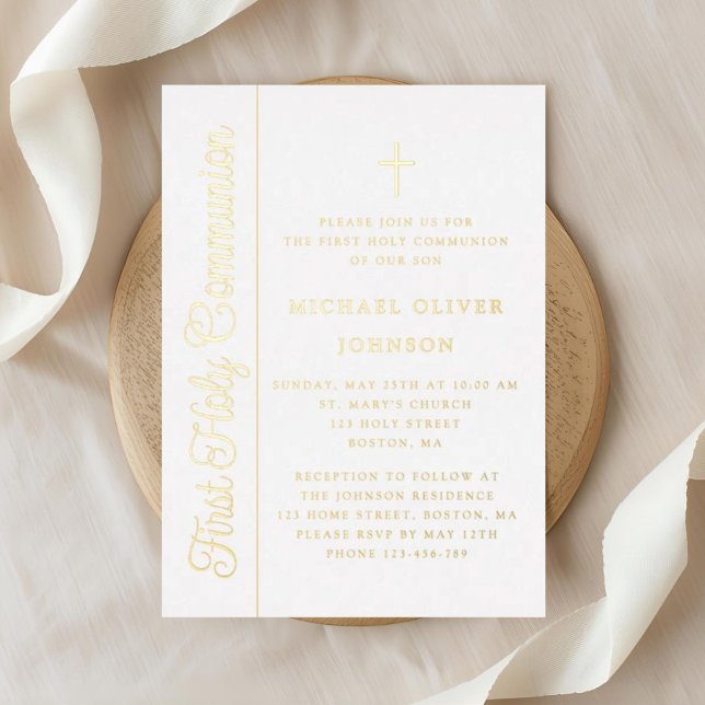 Elegant Script Boy First Communion Gold (Elegant Script Boy First Communion Gold Foil Invitation)