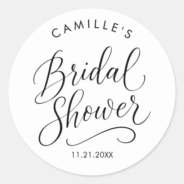 Elegant Script Bridal Shower Classic Round Sticker (Front)