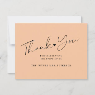 Elegant script bridal shower peach cream thank you card
