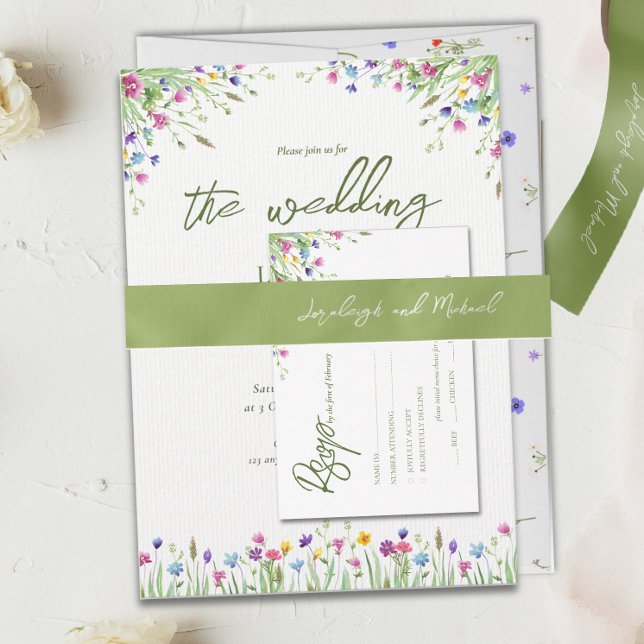 Elegant Script Bride Groom Names green Satin Ribbon (Creator Uploaded)