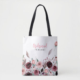 Elegant Script Bridesmaid Tote   Burgundy Floral